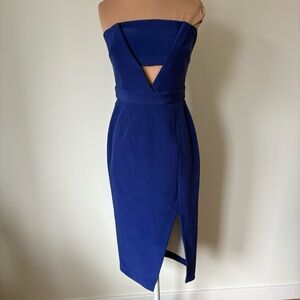 NICHOLAS the Label Strapless Cutout Silk Blue Front Slit Dress Cocktail Sz US 4